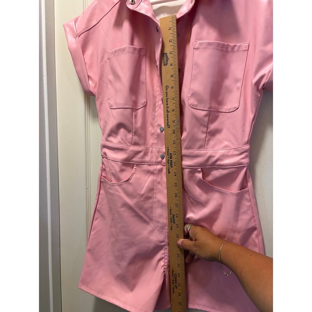Entro Pink Faux Leather Romper Womens Small Snap Front Vegan Leather - Picture 5 of 8